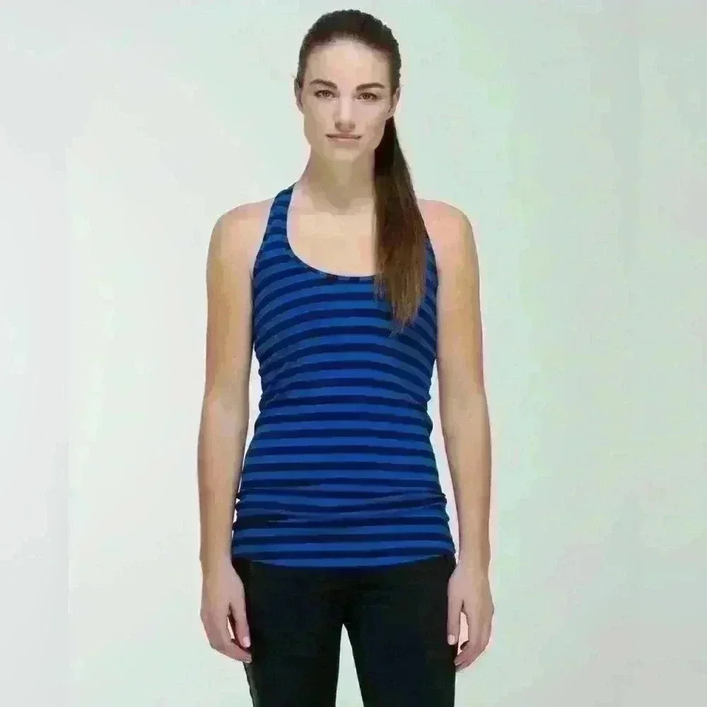 Lululemon Cool Racerback~Apex Stripe Baroque Blue size 4